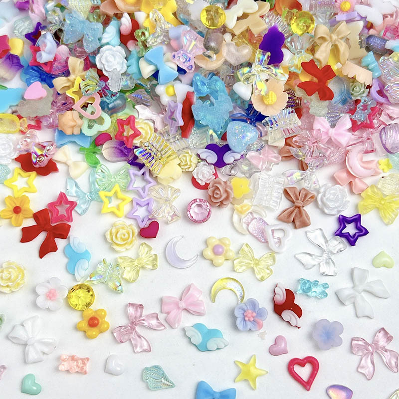 Mixed colorful resin nail-art and DIY shapes