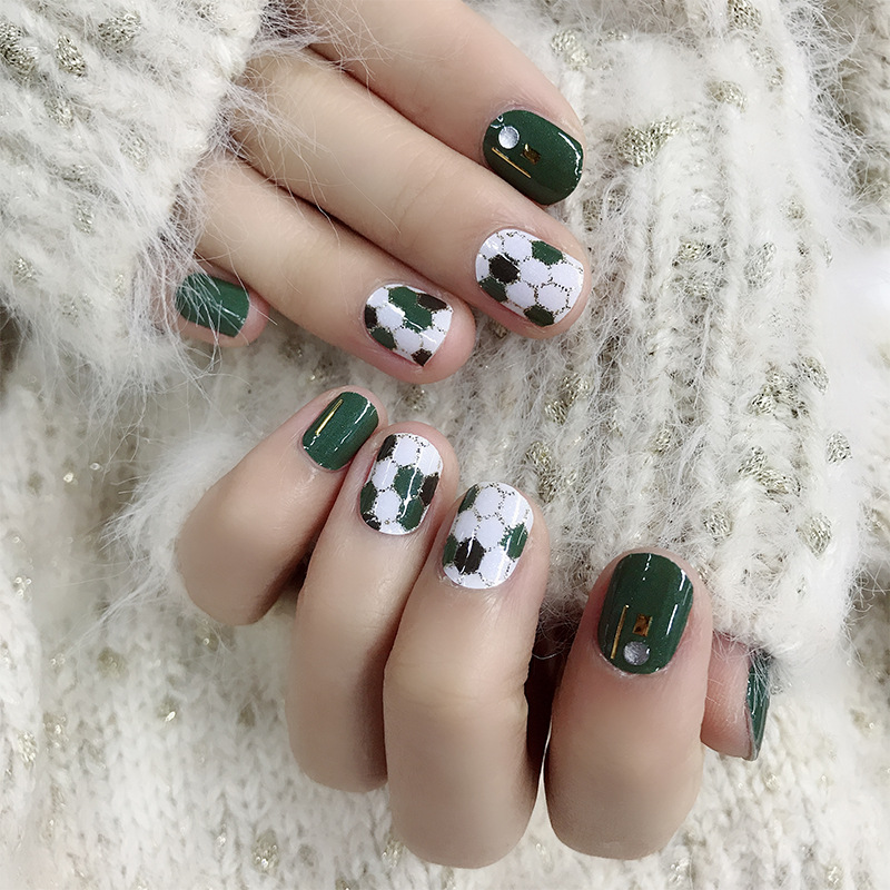 Green and white patterned manicure nail stickers